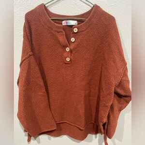 Rust Orange Knit Sweater with Button Details